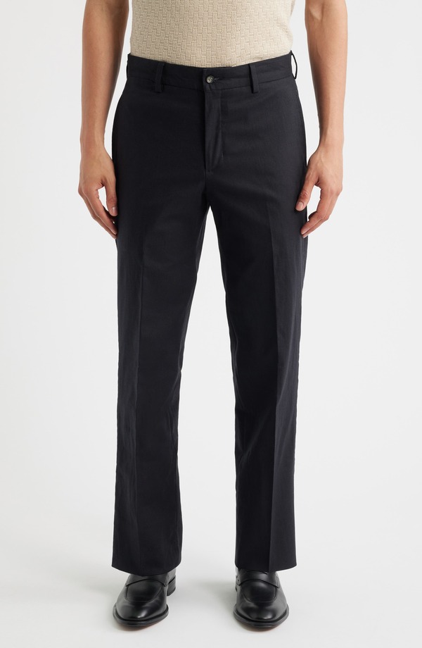 ベール メンズ ボトムス カジュアルパンツ ストレート プリーツ コットン リネン Berle Pleated Cotton & Linen Straight Leg Pants Black ブラック