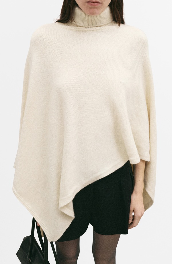 マンゴ レディース アウター コート タートルネック ケープデザイン キャップ ケープ MANGO Turtleneck Capecru エクリュ|ReVida 店