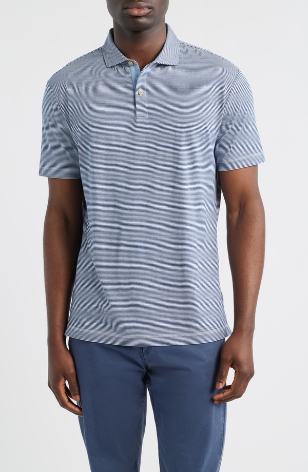 ジョニー オー メンズ トップス ポロシャツ コットン johnnie-O Thatcher Stripe Cotton Blend Polo Navy ネイビー
