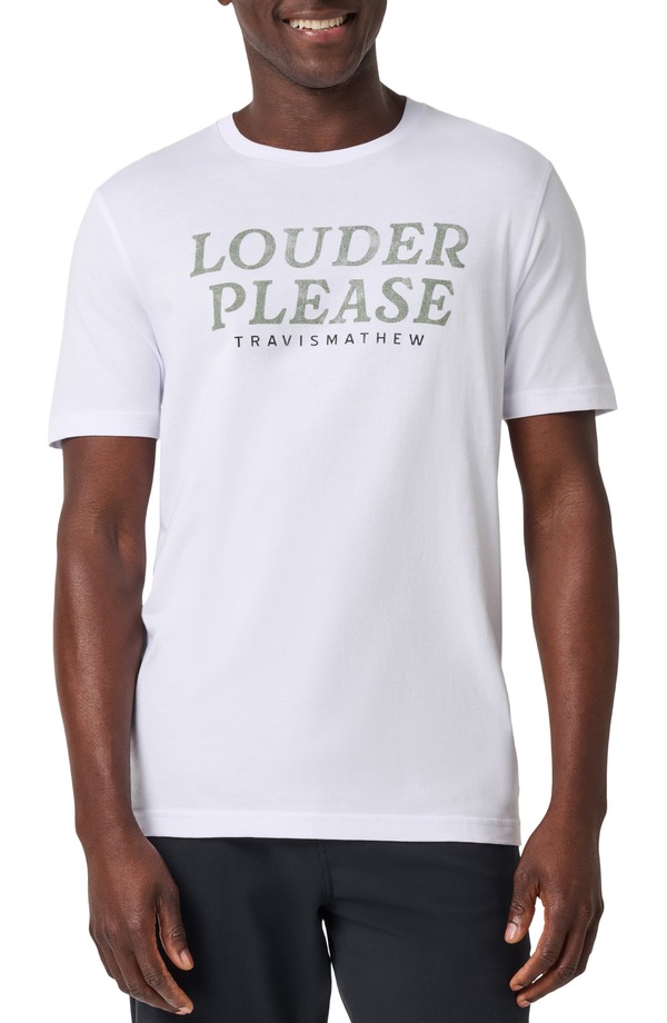トラビスマヒュー メンズ トップス Tシャツ グラフィック TravisMathew Louder Please Graphic T-Shirt White ホワイト|ReVida 店