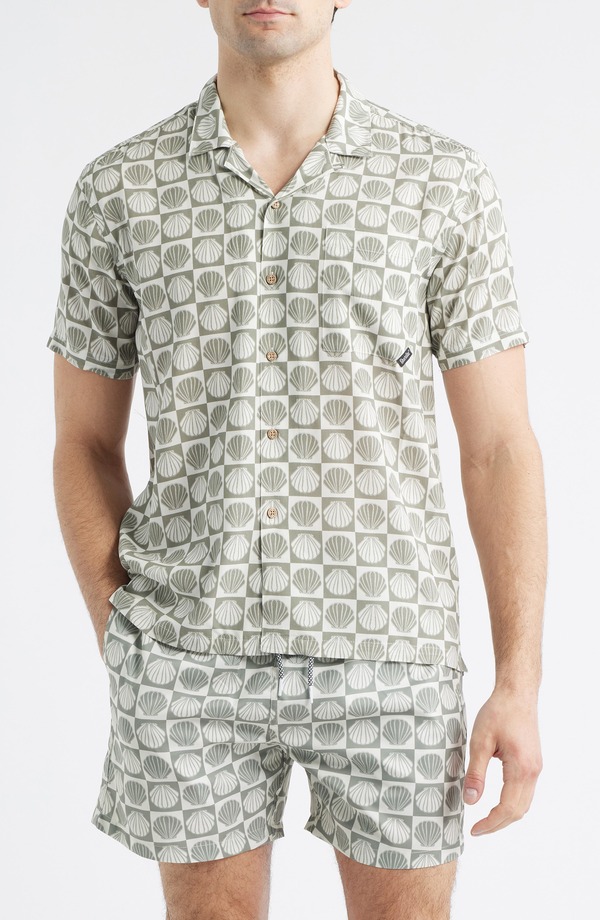 ボーディーズ メンズ トップス シャツ プリント Boardieseashell Print Camp Shirt Olive/ Cream クリーム