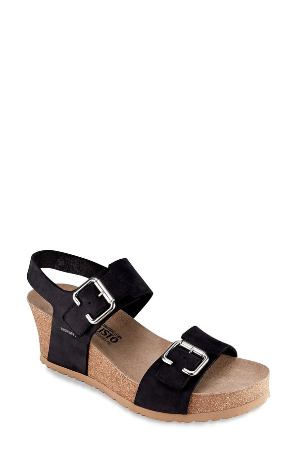 メフィスト レディース シューズ ヒール プラットフォーム サンダル Mephisto Lissandra Platform Wedge Sandal Black Bucksoft Leather ブラック|ReVida 店