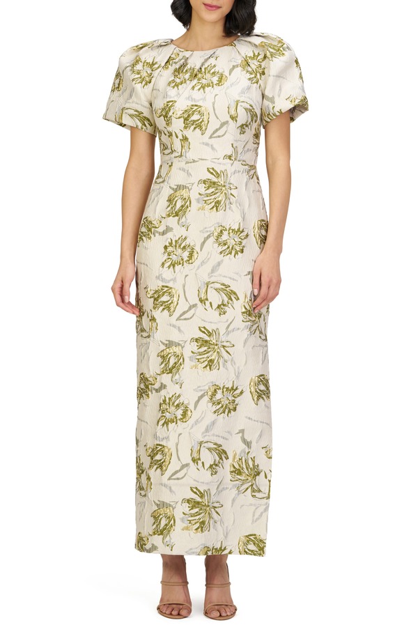 ジェイエスコレクションズ レディース トップス ワンピース フラワー柄 トール フラワー JS Collections Penny Metallic Floral Jacquard Sheath Gown Green/ Egret グリーン