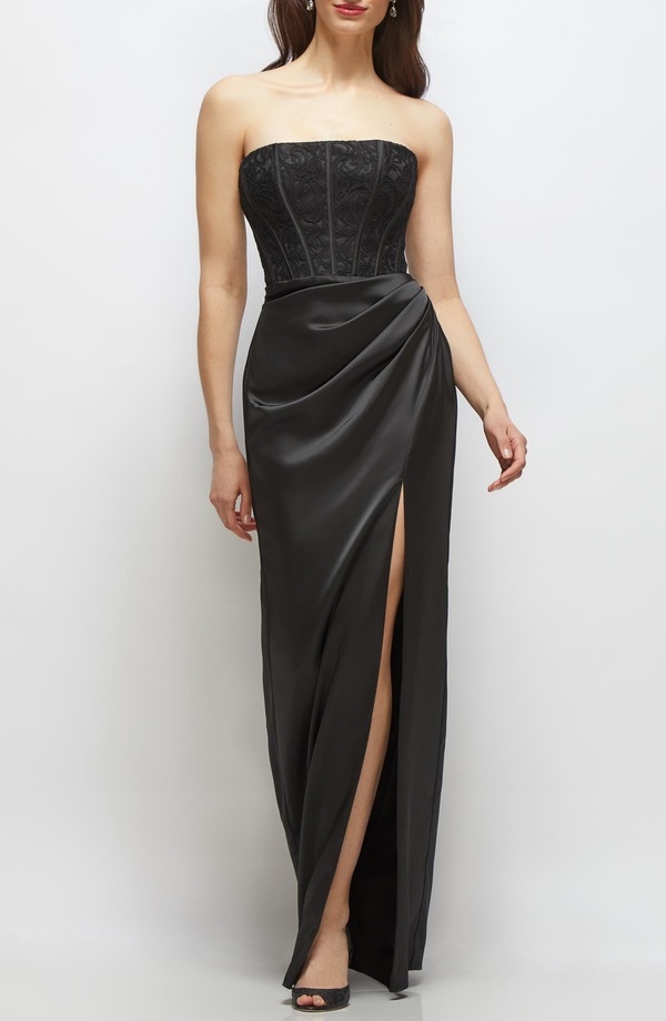 アフターシックス レディース トップス ワンピーストラップレス 刺繍 After Six Embroidered Bodice Strapless Gown Black ブラック