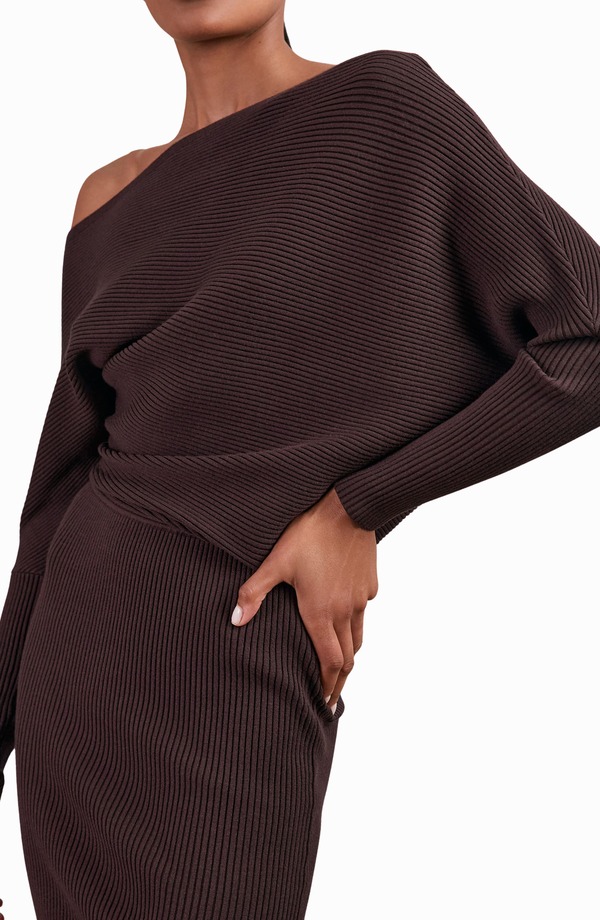 レイス レディース トップス ワンピース セーター Reiss Lara Off the Shoulder Long Sleeve Sweater Dress Plum Purple パープル 49,680円