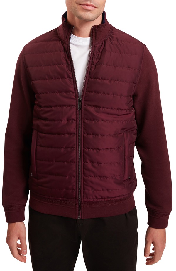 テッドベーカー メンズ アウター ジャケット・ブルゾン Ted Baker Durano Quilt Front Piqu Jacket Maroon マルーン