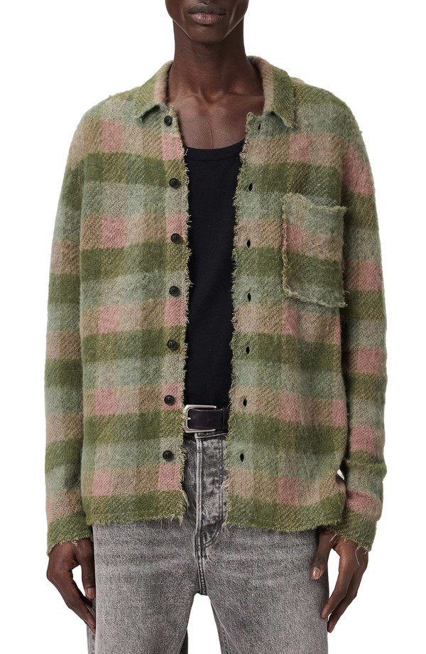 オールセインツ メンズ アウター パーカー・スウェット カーディガン AllSaints Adler Distressed Cardigan Sunbaked Pink ピンク