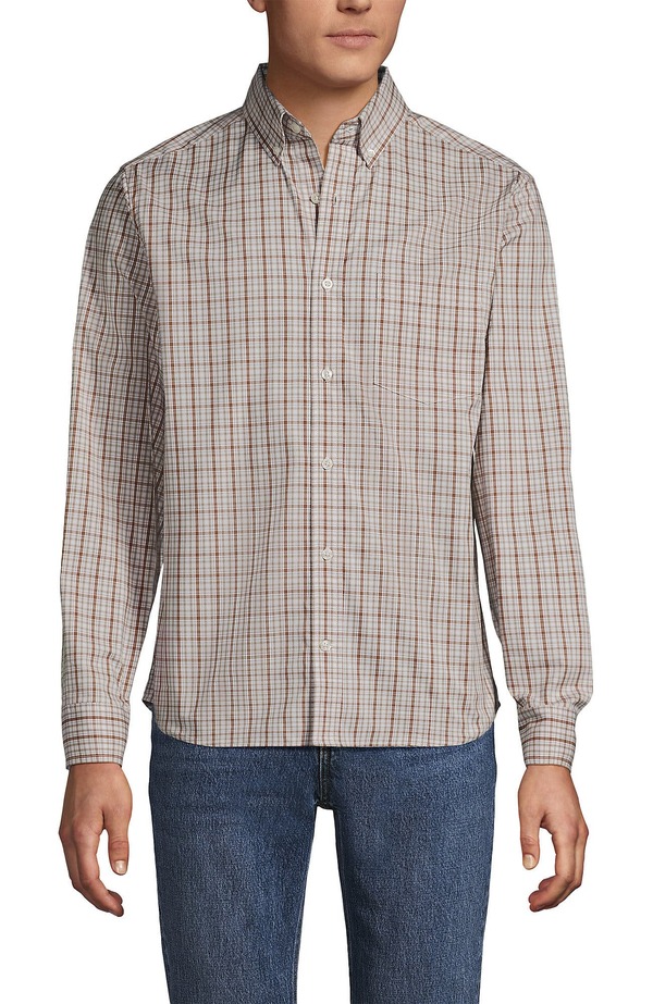 ランズエンド メンズ トップス シャツ Lands' End Traditional Fit Long Sleeve Travel Kit Shirt Canyon Camel/White Plaid ホワイト
