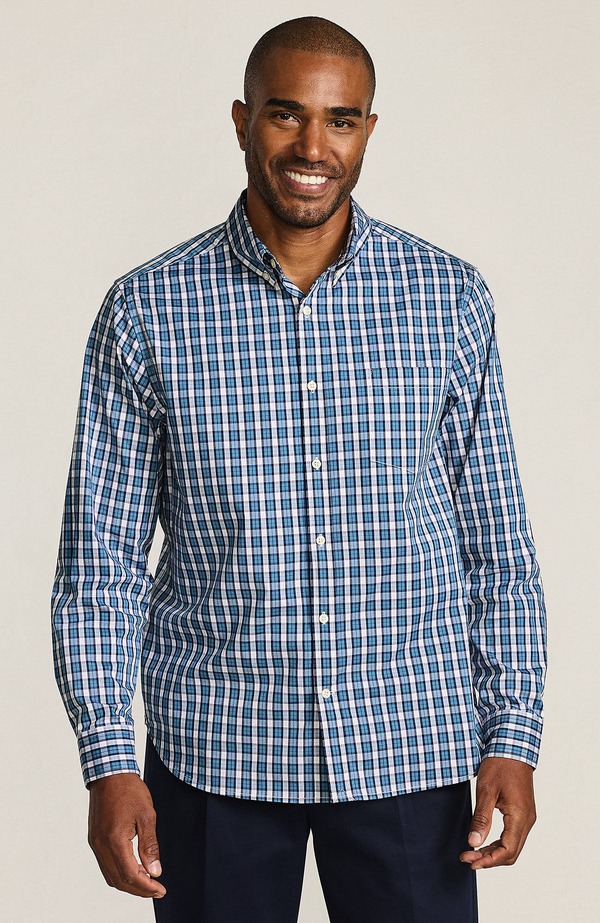 ランズエンド メンズ トップス シャツ Lands' End Traditional Fit Long Sleeve Travel Kit Shirt Soft Peacock Plaid チェック