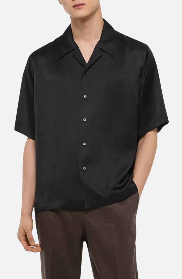 ヘルムート ラング メンズ トップス シャツ シルク Helmut Lang Boxy Silk Camp Shirt Black ブラック｜ReVida 店