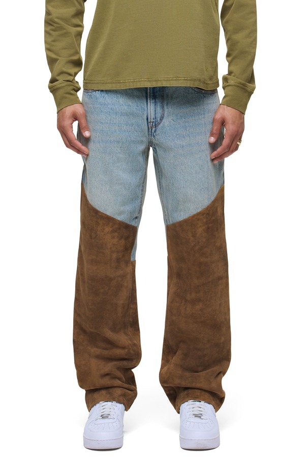 ハドソンジーンズ メンズ ボトムス デニムパンツ リラックスフィット スエード Hudson Jeans Relaxed Fit Denim & Suede Work Pants Monroe デニム|ReVida 店