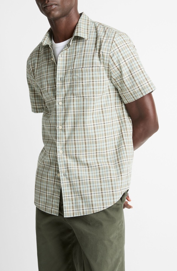 ヴィンス メンズ トップス シャツ コットン Vince Polson Plaid Short Sleeve Cotton Button-Up Shirt Seafoam Combo チェック