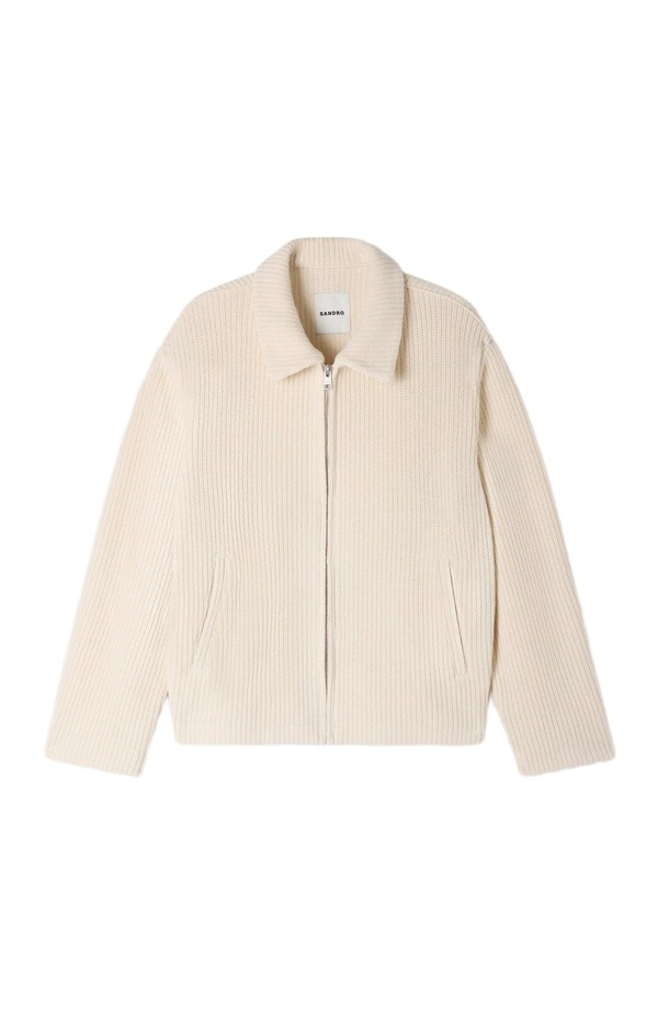 サンドロ メンズ アウター ジャケット・ブルゾン ニット SANDRO Knit-effect regular-collar jacket Ecru エクリュ|ReVida 店