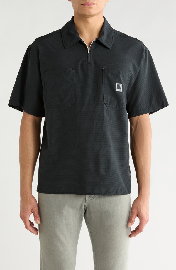 ブリクストン メンズ トップス シャツ ハーフジップ Brixton Journey Wateresistant Short Sleeve Half Zipopover Shirt Black ブラック
