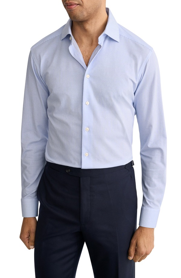 エトン メンズ トップス シャツ スリムフィット ジャージー Eton Slim Fit Stripe Stretch Jersey Dresshirt Medium Blue ブルー｜ReVida 店