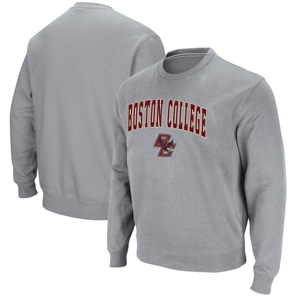 コロシアム メンズ アウター パーカー・スウェット シャツ ロゴ Men Colosseum Heathered Gray Boston Collegeagles Arch \u0026 Logo Tackle Twill Pullover Sweatshirt Heather Gray グレー