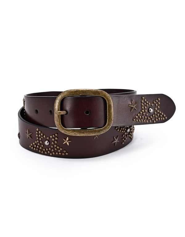 オールドトレンド レディース アクセサリー ベルト レザー OLD TREND Glory Genuine Leather Star Studded Heritage Belt Brown ブラウン｜ReVida 店
