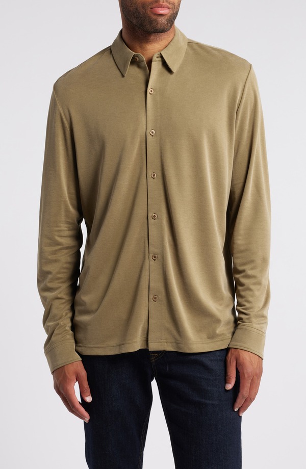 ジョンストンアンドマーフィー メンズ トップス プルオーバー ヴィンテージ Johnston \u0026 Murphy Vintage Wash Bird\u0027s Eye Button-Up Shirt Olive オリーブ