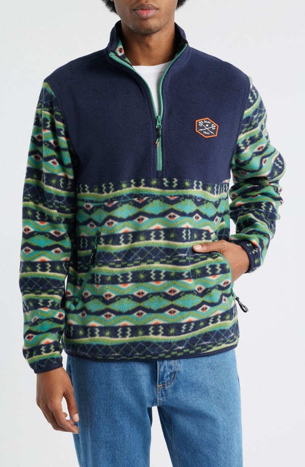 ダークシーズ メンズ アウター パーカー・スウェット ハーフジップ フリース DARK SEAS Walter Fleece Quarter Zipullover Navy/ Teal 米国海軍