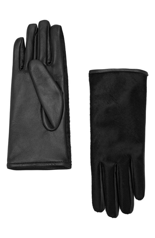 マンゴ レディース アクセサリー 手袋 レザー MANGO Leather & Faux Fureversible Gloves Black ブラック