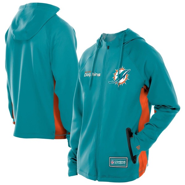 ニュー内鰓 メンズ アウター パーカー・スウェット アクアラング Men\u0027s New Eraqua Miami Dolphins Combine Authentic Raglan Scuba Full-Zip Hoodie Aqua アクア