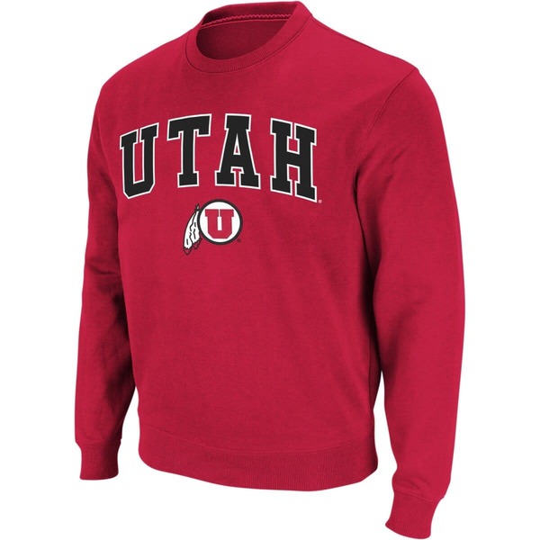 コロシアム メンズ アウター パーカー・スウェット クルーネック シャツ ロゴ Men Colosseum Red Utah Utes Arch \u0026 Logo Crew Neck Sweatshirt Red レッド