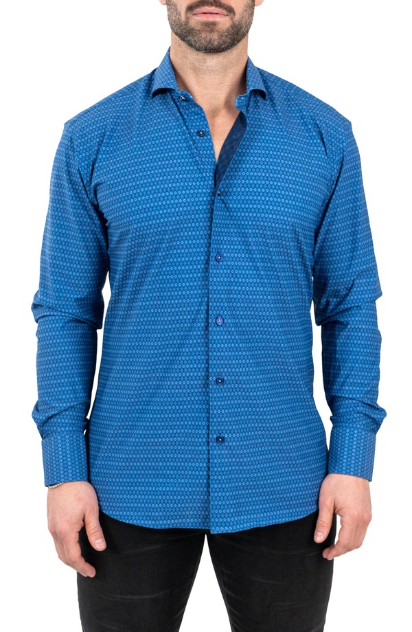 マセオ メンズ トップス プルオーバー Maceoo Einstein Stretch Spectecal Button-Up Shirt Blue 青色