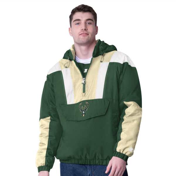 スターター メンズ アウター ジャケット・ブルゾン Mentarter Hunter Green/Creamilwaukee Bucks Charger Half-Zipullover Jacket Hunter Green グリーン
