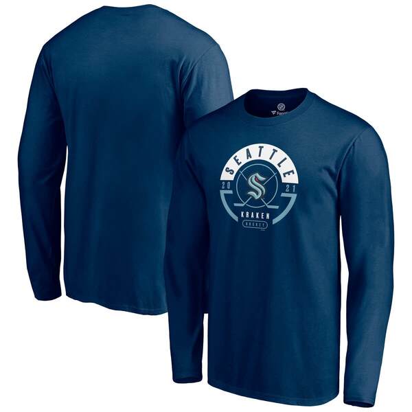 ファナティクス メンズ トップス Tシャツ Men's Fanatics Deep Sea Blue Seattle Kraken Block Party Long Sleeve T-Shirt Navy ネイビー