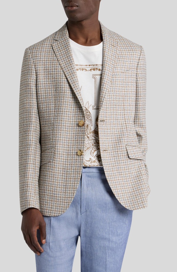 エトロ メンズ アウター 上衣・上衣 羊毛 地絹 厚地の外套 Etroma Check Wool \u0026 Silk Blend Sport Coat Var. Multicolor F.do Bianco マルチ色つや