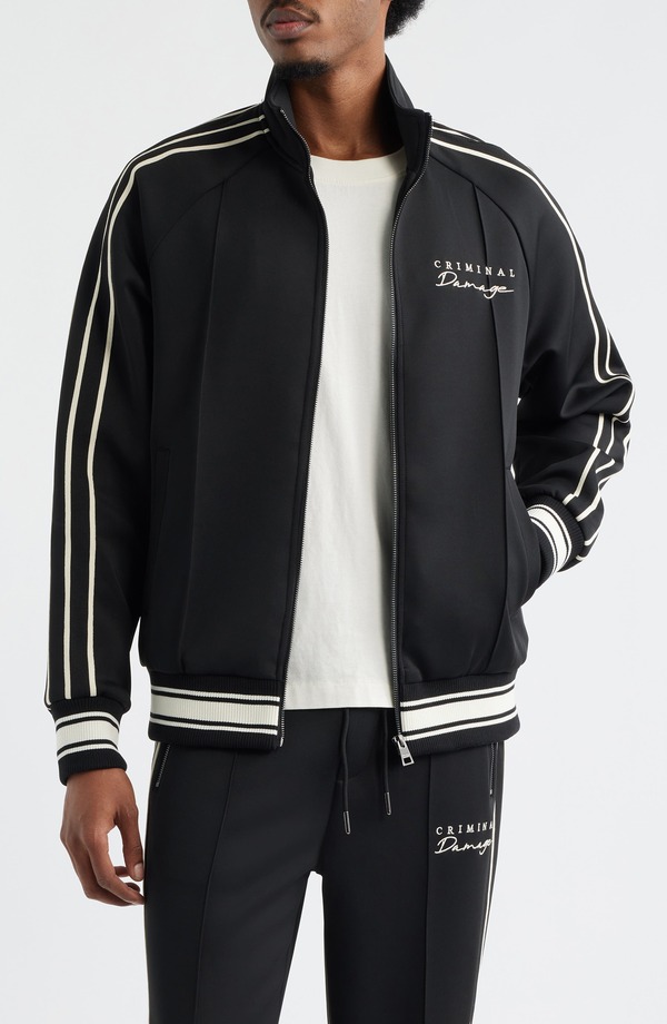 クリミナルダメージ メンズ アウター ジャケット・ブルゾン 刺繍 CRIMINAL DAMAGE Dragon Embroidered Track Jacket Black/ Ecru エクリュ｜ReVida 店