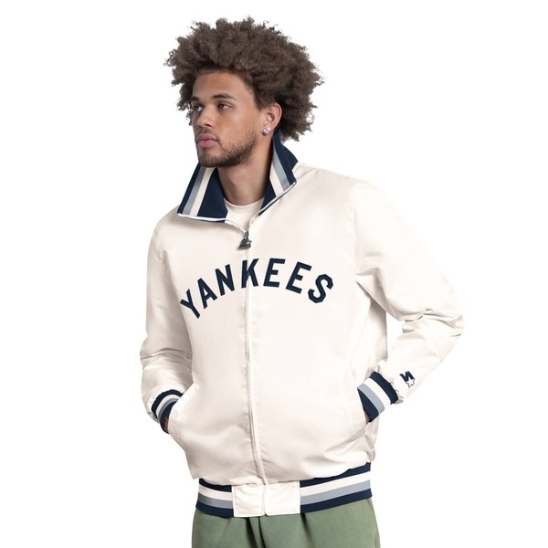 スターター メンズ アウター ジャケット・ブルゾン キャップ ロゴ Mentarter White New York Yankees The Captain Cooperstown Logo Full-Zip Varsity Jacket White ホワイト