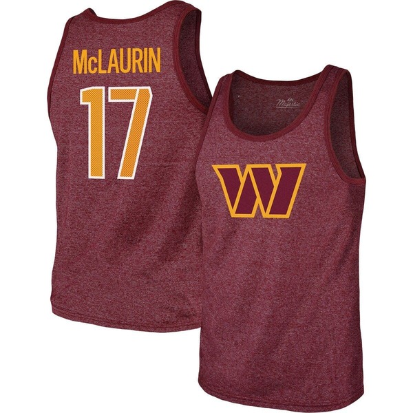 マジェスティック メンズ トップス シャツ パイル Men's Majestic Threads Terry McLaurin Heathered Burgundy Washington Commanders Player Name & Number Tank Top Burgundy バーガンディ