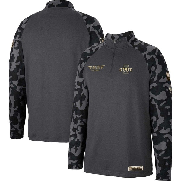 円形劇場 メンズ アウター 上衣・上衣 Men\u0027s Colosseum Charcoal Iowa State Cyclones OHT Military Appreciation Long Range Raglan Quarter-Zip Jacket Charcoal 濃灰色