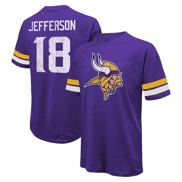 マジェスティック メンズ トップス Tシャツ Men's Majestic Threads Justin Jefferson Purple Minnesota Vikings Name & Number Oversize Fit-Shirt Purple パープル｜ReVida 店