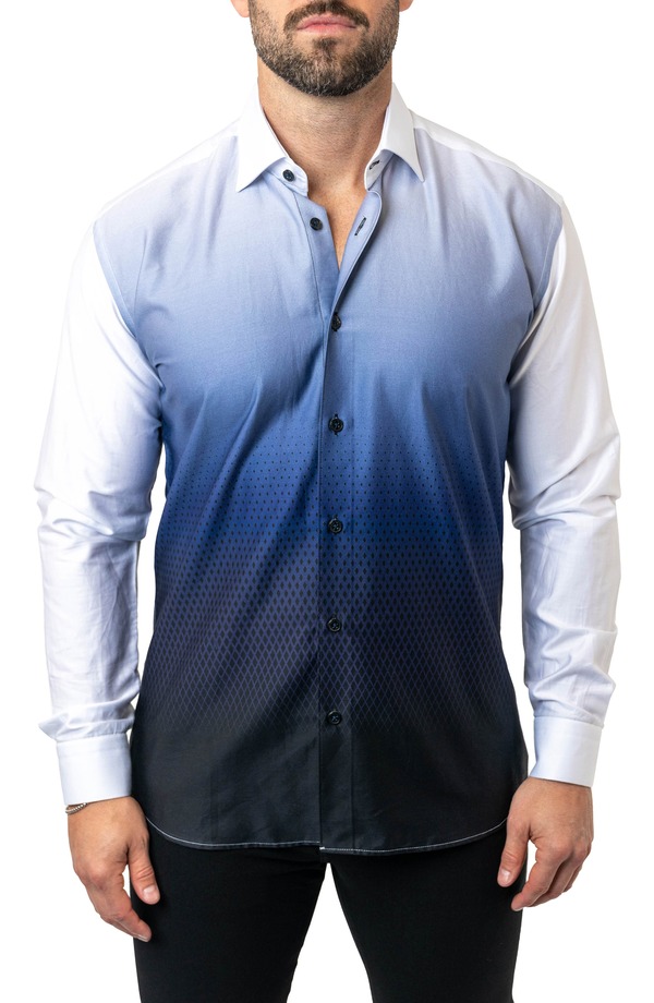 マセオ メンズ トップス シャツ コットン Maceoo Fibonacci Antonio 45 Ombr Cotton Button-Up Shirt White ホワイト