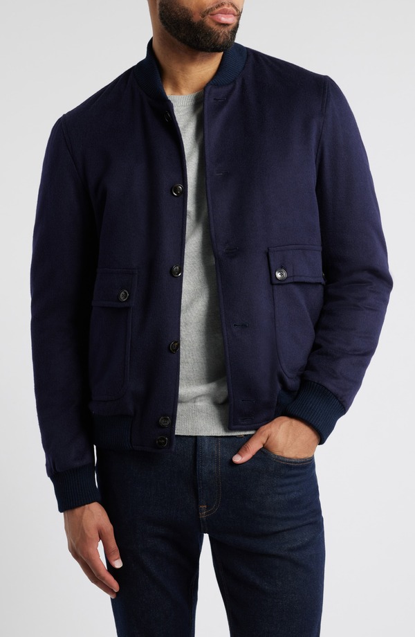 ザネッラ メンズ アウター 上衣・上衣 地絹 Zanella Silk \u0026 Cashmere Bomber Jacket Navy 米国海軍