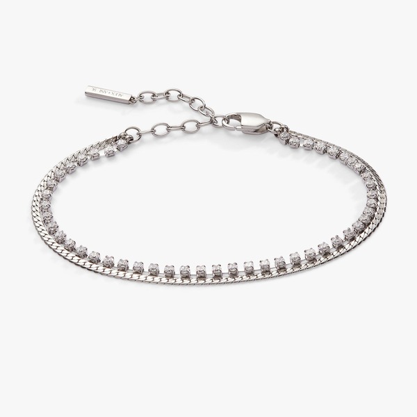 アレックスアンドアニ レディース アクセサリー ブレスレット・バングル・アンクレット Alex and Ani 2 Row Crystal Tennis Chain Bracelet Silver シルバー｜ReVida 店