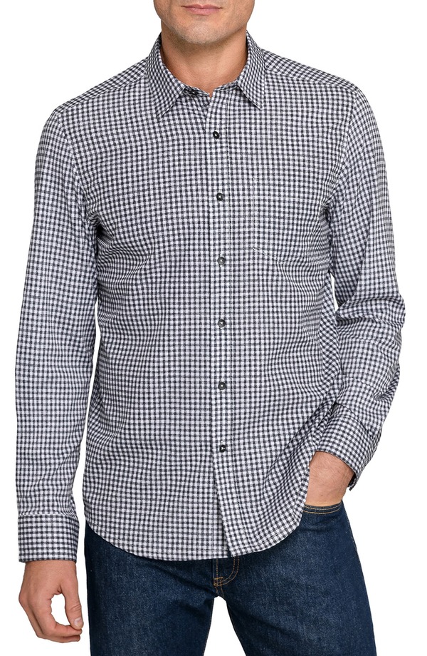 ダブリューアールケー メンズ トップス シャツ スリムフィット ギンガムチェック コットン ギンガム W.R.K Reworked Slim Fit Grey Gingham Check Cotton Button-Up Shirt Black/ Grey ブラック|ReVida 店