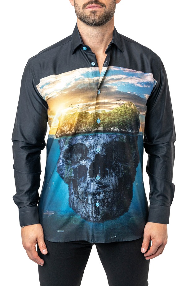マセオ メンズ トップス シャツ コットン Maceoo Fibonacci Skull Island Cotton Button-Up Shirt Black ブラック