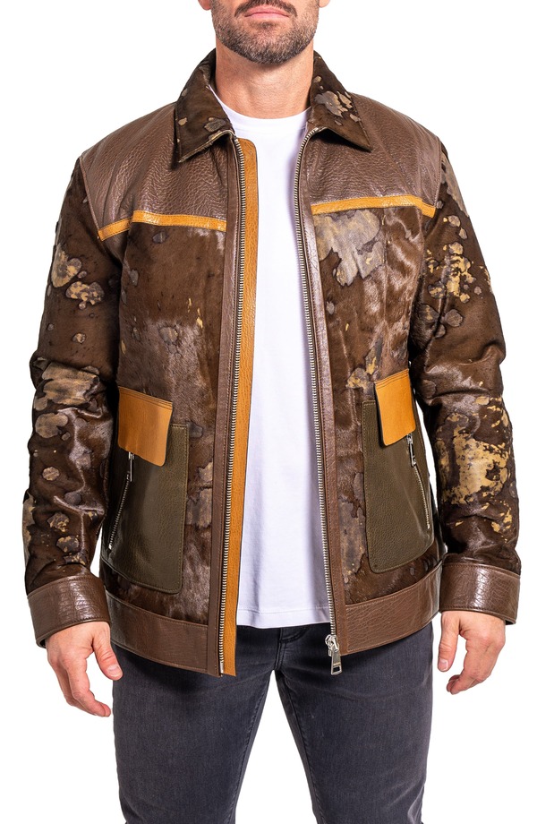 マセオ メンズ アウター 上衣・上衣 なめし革 Maceoo Ascension 0022 Leather \u0026 Genuine Calf Hair Jacket Brown Multi 赤銅色