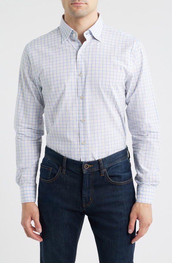 ジョニー オー メンズ トップス シャツ johnnie-O Trauber Plaid Button-Up Shirt Mid Blue ブルー