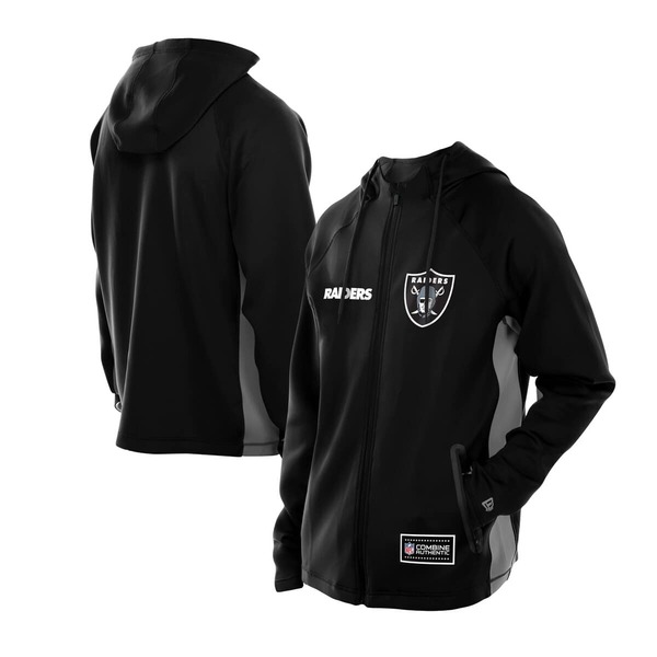 ニュー内鰓 メンズ アウター パーカー・スウェット アクアラング Men\u0027s New Era Black Las Vegas Raiders Combine Authentic Raglan Scuba Full-Zip Hoodie Black 黒いこと