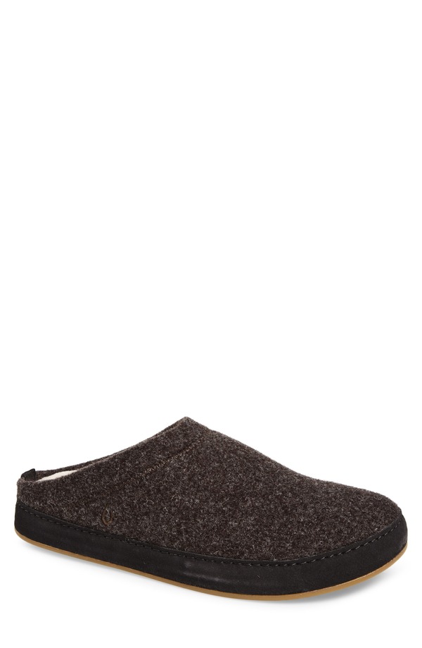 オルカイ メンズ シューズ サンダル OluKai Hmani Hulu Genuine Shearling Lined Mule Slipper Dark Java / Dark Java