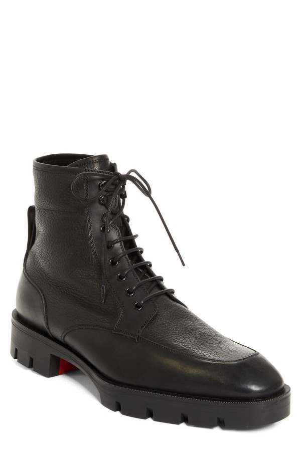 クリスチャン・ルブタン メンズ シューズ ブーツ・レインブーツ なめし革 Christian Louboutin Caracolo Lion Leather Boot Black 黒いこと