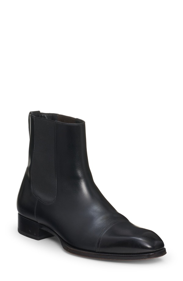 トム・ジェラルド・r・フォード メンズ シューズ ブーツ・レインブーツ チェルシーブーツ チェルシー 旗がしら TOM FORD Elkan Cap Toe Chelsea Boot Black 黒いこと