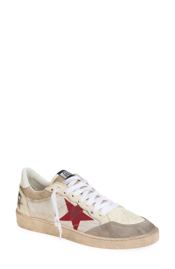 ゴールデングース メンズ シューズ スニーカー Golden Goose Ball Star Low Top Sneaker Beige/ Taupe/ White/ Red ホワイト｜ReVida 店