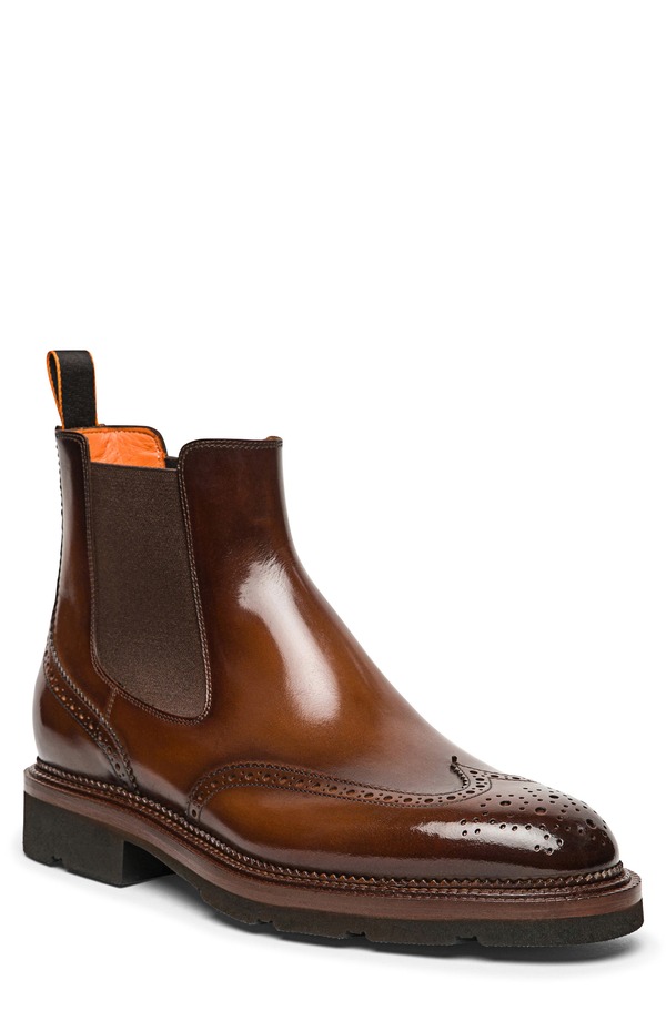 サントーニ メンズ シューズ ブーツ・レインブーツ ウィングチップ チェルシーブーツ チェルシー Santoni Kalama Wingtip Chelsea Boot Brown 赤銅色