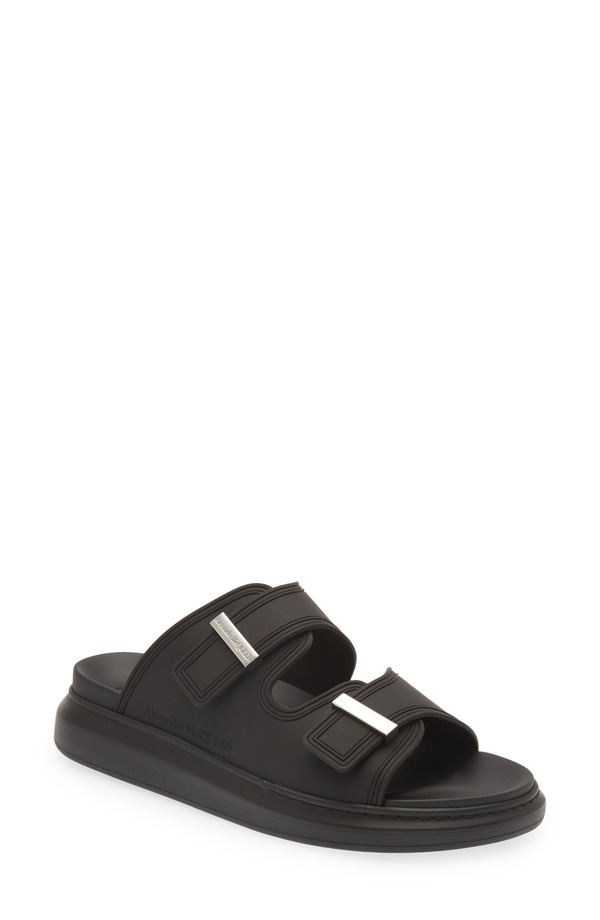 マックイーン メンズ シューズ サンダル McQueen Oversize Slide Sandal Black/ Silver ブラック｜ReVida 店