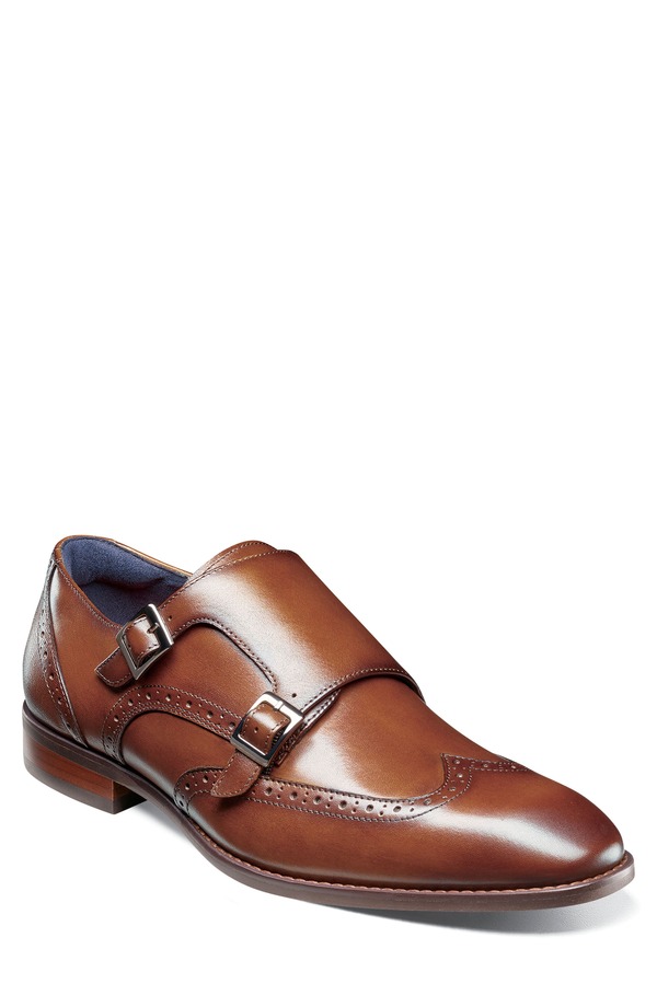 ステイシーアダムス メンズ シューズ モンクストラップ ウィングチップ モンク Stacy Adams Karson Wingtip Double Monk Strap Shoe Cognac｜ReVida 店